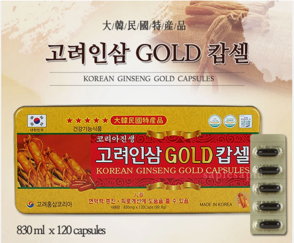 Korean Red Ginseng Extract Gold Soft Capsule 830mg x 120 Tablets (99.6g) Korean Quantity: 2
